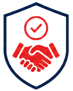 Shield icon enclosing red handshake | Complete Fire And Security Solutions